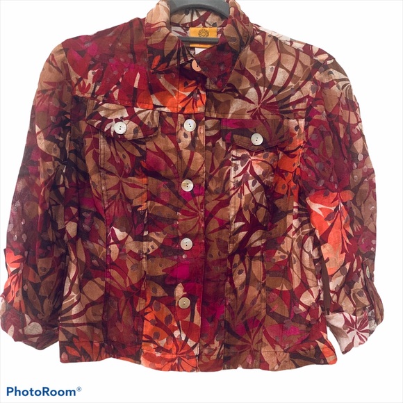 Ruby Rd Petite Fall Floral Leaf Print Button Front Blazer Sz 8P - Picture 1 of 6